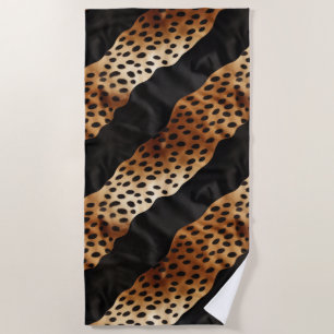 Chic Western Black Brown Cowhide  Beach Towel