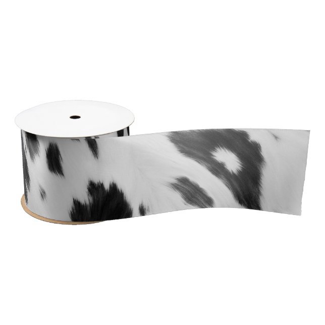 Chic Western Country Cowboy Black White Cow Print Satin Ribbon (Spool)