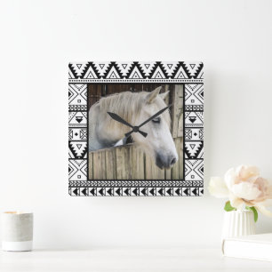 Chic Western Custom 1 Photo Horse Square Wall Clock