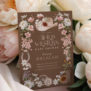 Chic Western Watercolor Floral Cowboy Baby Shower Invitation