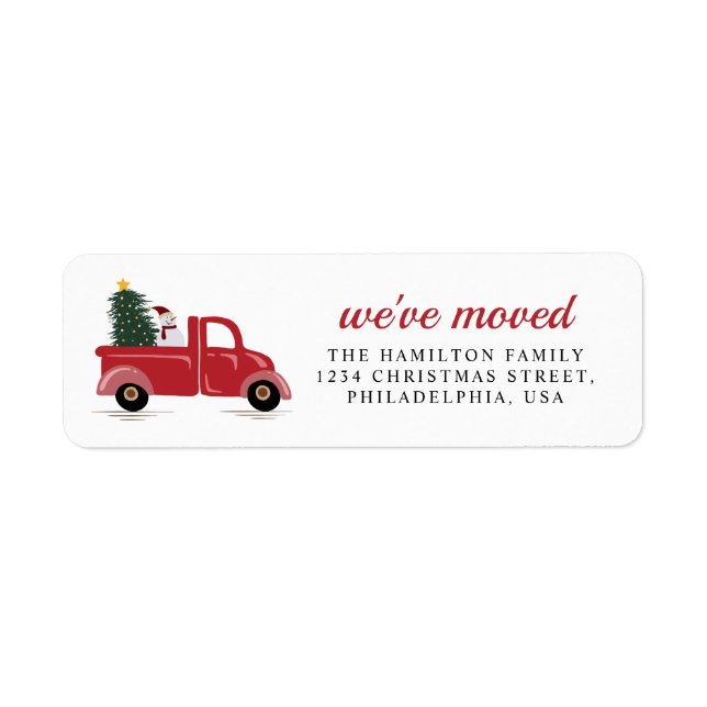 Chic We've Moved Red Truck Christmas Tree Snow Man (Front)