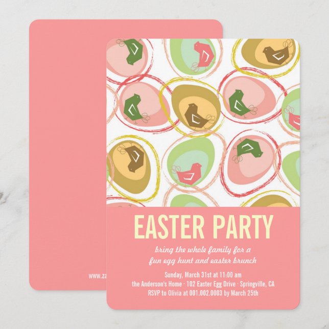 Chic Whimsical Chicks Easter Egg Hunt Party Invite (Front/Back)