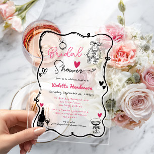 Chic Whimsical Hand Drawn Bridal Shower Acrylic Invitations