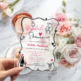 Chic Whimsical Hand Drawn Bridal Shower Acrylic Invitations