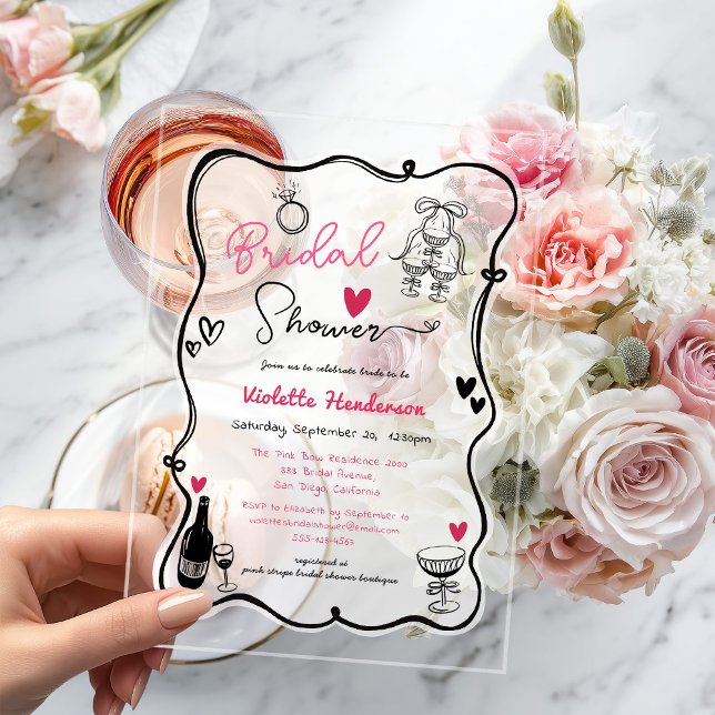 Chic Whimsical Hand Drawn Bridal Shower Acrylic Invitations (Creator Uploaded)