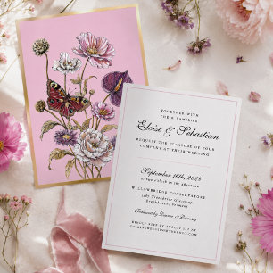 Chic Whimsical Pink Botanical Butterfly Wedding