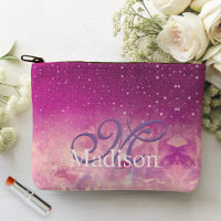 Chic whimsical pink fuchsia ombre glitter monogram