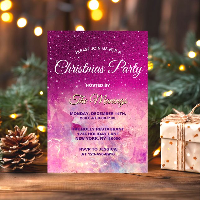 Chic whimsical pink ombre glitter Christmas  Invitation (Creator Uploaded)