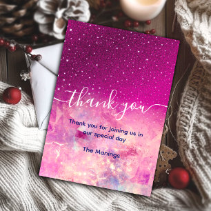 Chic whimsical pink ombre glitter thank you  card
