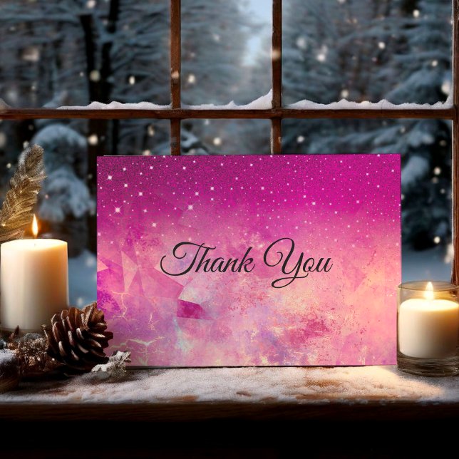 Chic whimsical pink ombre glitter thank you card (Creator Uploaded)