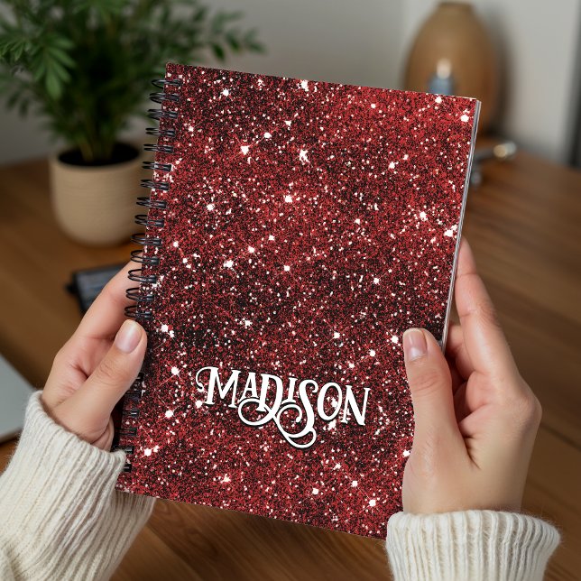 Chic whimsical red black glitter monogram  planner (Creator Uploaded)
