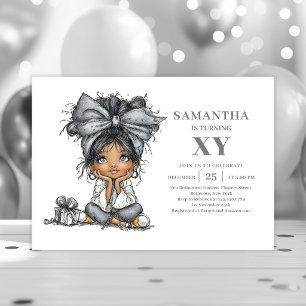 Chic Whimsical Teen Girl Birthday Gold invitation