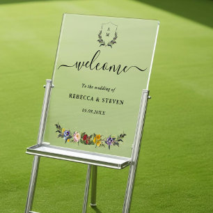 Chic Whimsical Vintage Floral monogram wedding Acrylic Sign