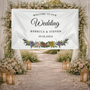 Chic Whimsical Vintage Floral monogram wedding  Banner