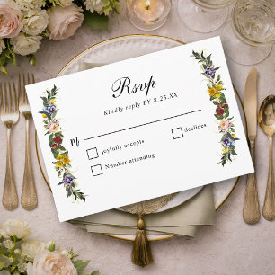 Chic Whimsical Vintage Floral monogram wedding RSVP Card