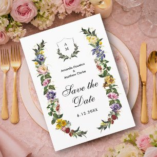 Chic Whimsical Vintage Floral monogram wedding Save The Date