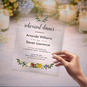 Chic Whimsical Vintage Floral rehearsal dinner  Acrylic Invitations