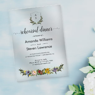 Chic Whimsical Vintage Floral rehearsal dinner Acrylic Invitations