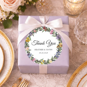 chic Whimsical Vintage Floral thank you Classic Round Sticker