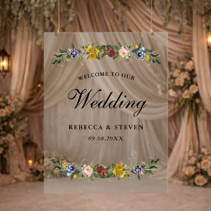 Chic Whimsical Vintage Floral wedding welcome  Acrylic Sign