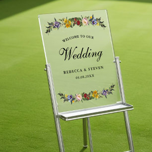 Chic Whimsical Vintage Floral wedding welcome  Acrylic Sign