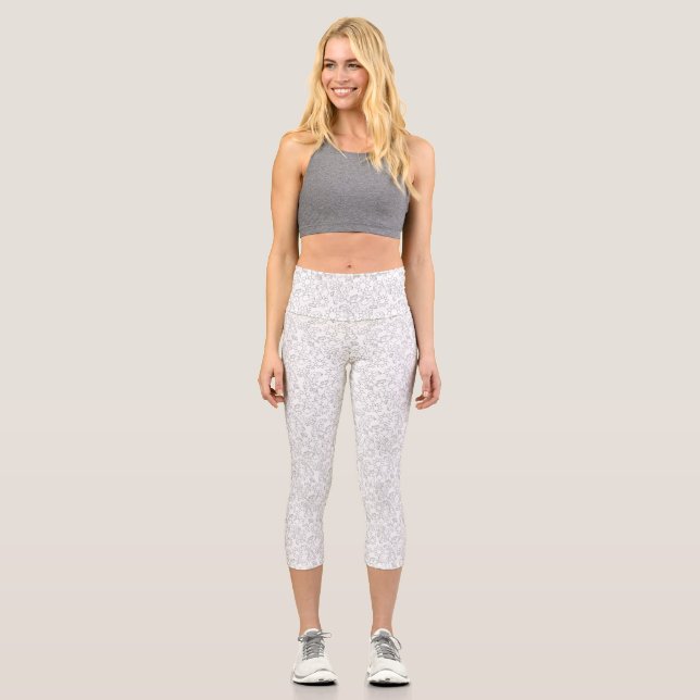 Chic White Abstract High Waisted Capris (Front)