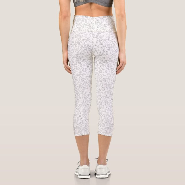 Chic White Abstract Print Capri Leggings (Back)