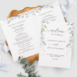 Chic White and Blue Floral Folded Wedding Program<br><div class="desc">Welcome your guest with this exquisite wedding ceremony program, featuring gorgeous watercolor greenery and floral details and hand written typography details elements. Personalise the wording in all sides as you like. NOTE: this programs arrive flat and require folding down the middle to assemble. The default value paper is recommended. For...</div>