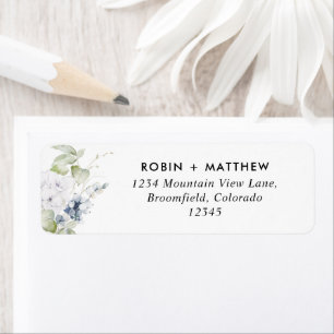 Chic, White and Blue Floral Wedding Return Address