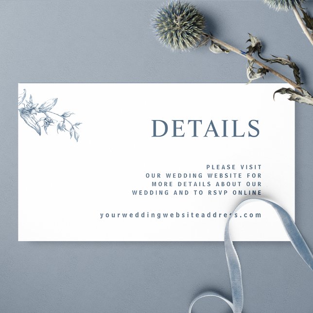 Chic White and Blue Wedding Website / Details Enclosure Card (Creator Uploaded)