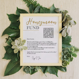 Chic White and Gold Elegant QR Code Honeymoon Fund Poster