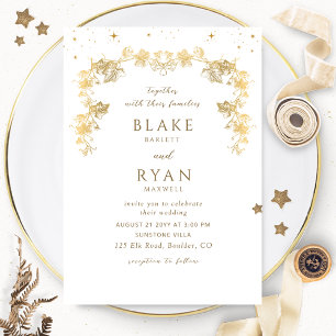 Chic White and Gold Enchanting Celestial Wedding  Invitation