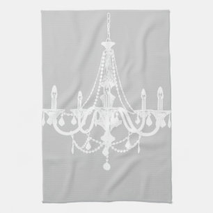 Chic White and Grey Chandelier Tea Towel