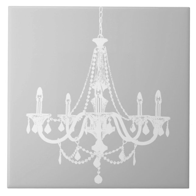 Chic White and Grey Chandelier Tile (Front)