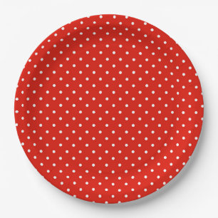 Chic White and Red Polka Dots Pattern Paper Plate