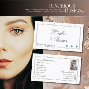 Chic White and Silver Frame with Diamonds & Photo Business Card