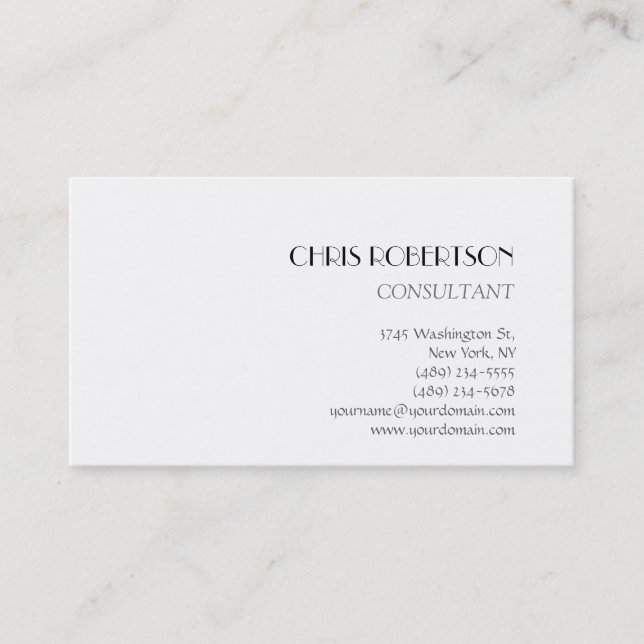 Chic White Background Modern Business Card (Front)