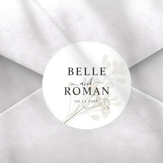 Chic White & Beige Botancial Wedding Classic Round Sticker