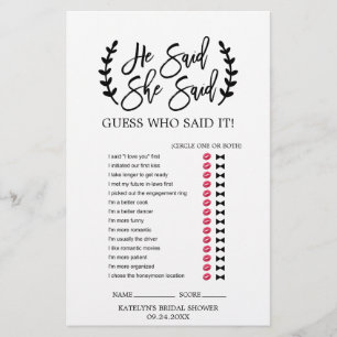 Chic White Black Branches "He Said She Said" Game Flyer