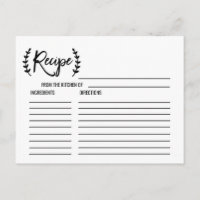 Chic White Black Bridal Shower Recipe Cards