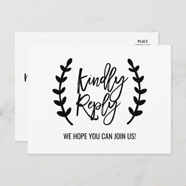 Chic White Black Olive Branches Song Request RSVP Invitation Postcard (Front/Back)