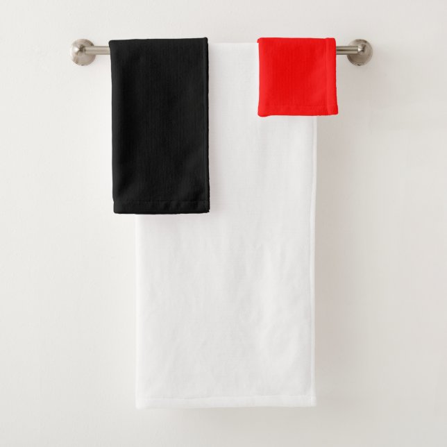 Chic White, Black & Red Bath Towel Set – 3pc (Insitu)
