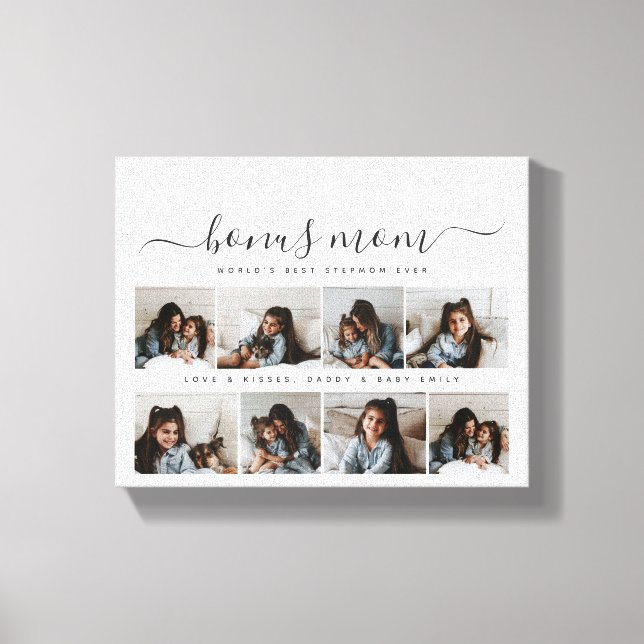 Chic White Black Script Photo Stepmom Mothers Day Canvas Print (Front)