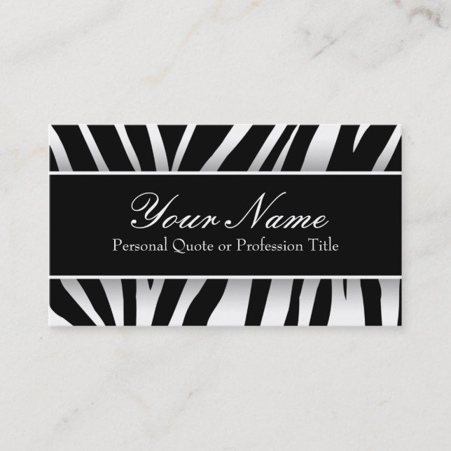 Chic White & Black Zebra Stripes Business Cards (Front)