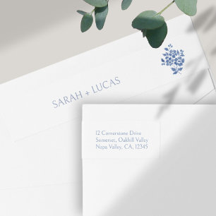 Chic White   Blue Floral Bouquet Wedding Wrap Around Label