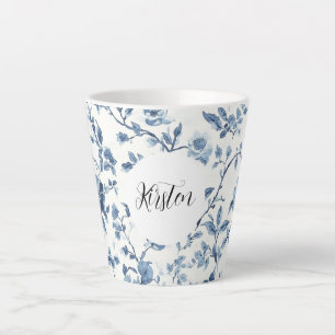 Chic White Blue Floral   Latte Mug