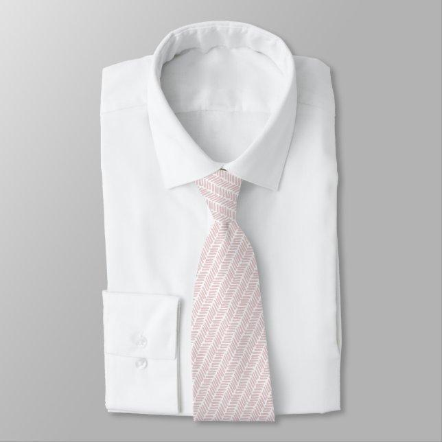 Chic White Blush Rose Pink Abstract Chevron Tie (Tied)