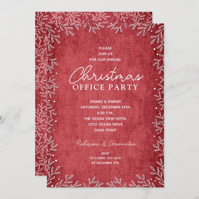 Chic White Botanicals Red Christmas Invitations (Front/Back)