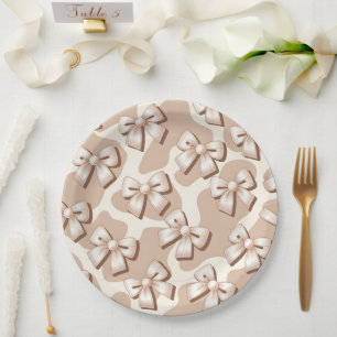 Chic White Bow & Beige Cow Print Halloween –  Paper Plate