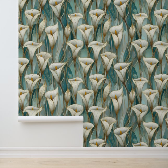 Chic white cala pattern wallpaper (Application)